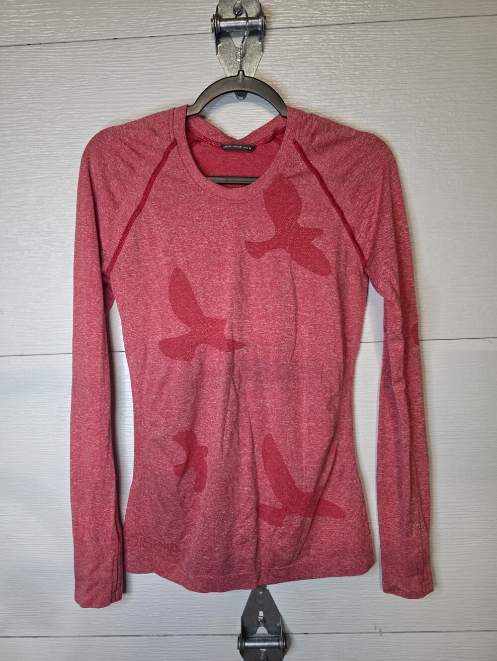 Oiselle Heather Red Long-Sleeve Bird-Print Performance Tee